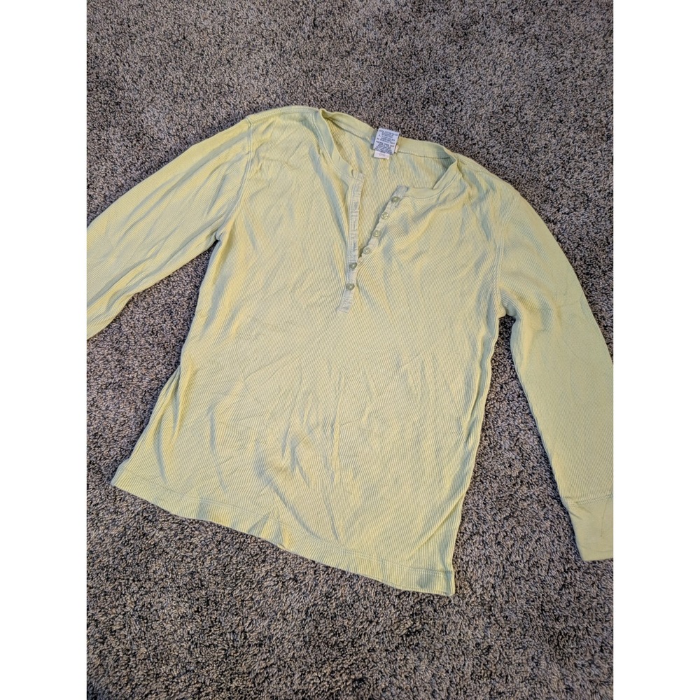 Old Navy Ribbed Henley Top Long Sleeve‎ Pale Lime Green Yellow Y2K SP04 Large